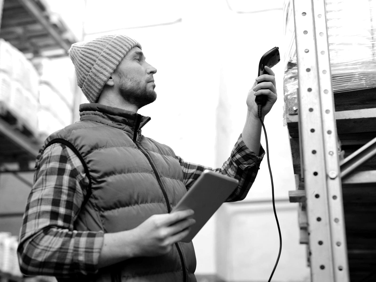 Picking: the system selects which unit to take and a barcode scan confirms it, so a new picker works correctly on their first shift.